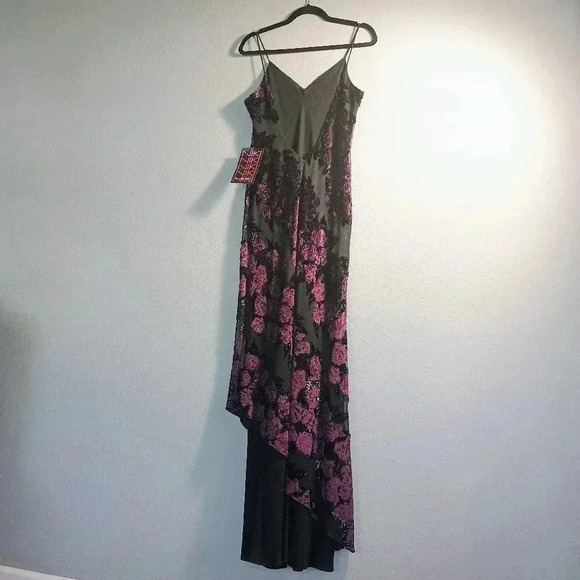 Vintage Niki by NikiLivas Maxi Floral Dress Asymmetrical Black Purple Formal NWT - Picture 12 of 15